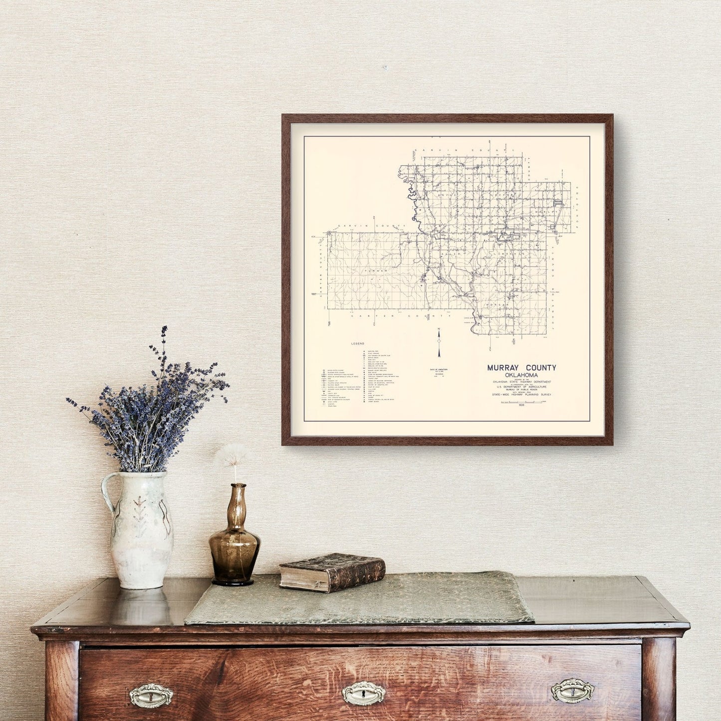Vintage Map of Murray County, Oklahoma, 1936