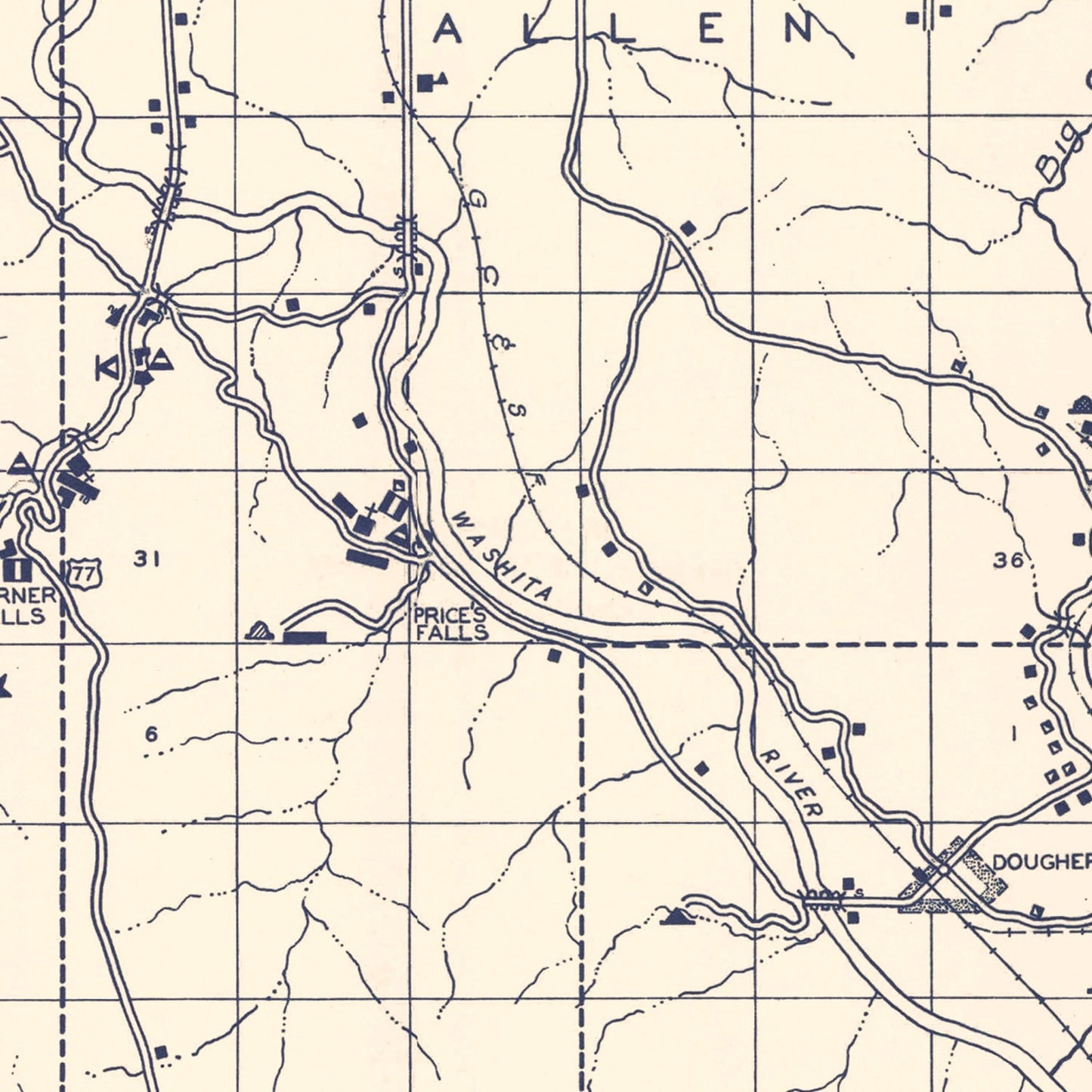 Vintage Map of Murray County, Oklahoma, 1936
