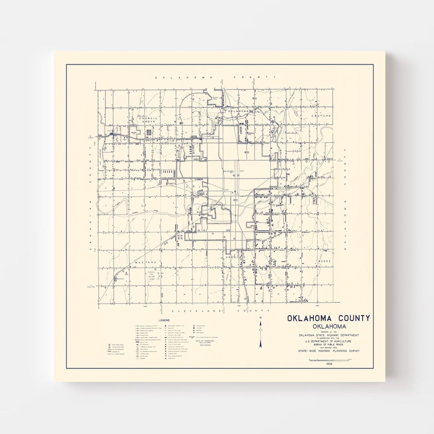 Vintage Map of Oklahoma County, Oklahoma, 1936 II