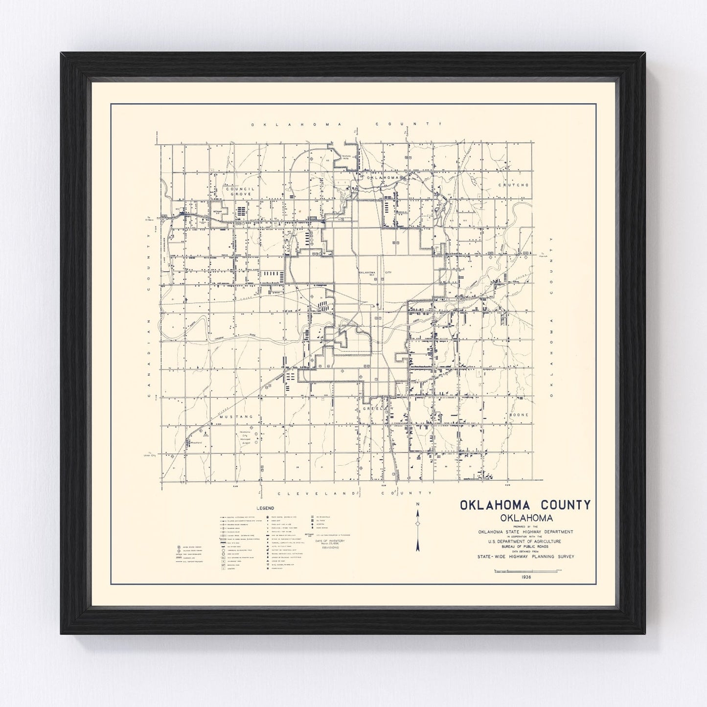 Vintage map of Oklahoma County, Oklahoma, 1936