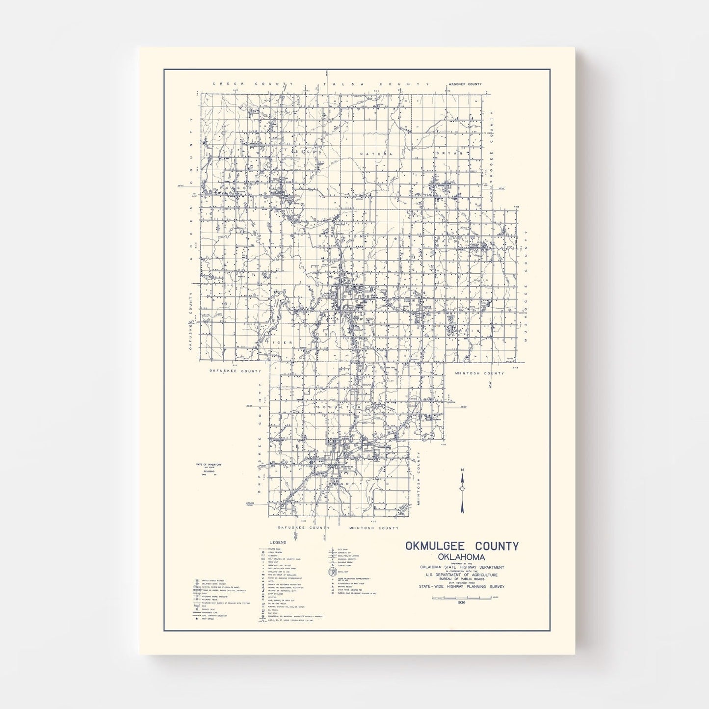 Vintage Map of Okmulgee County, Oklahoma, 1936