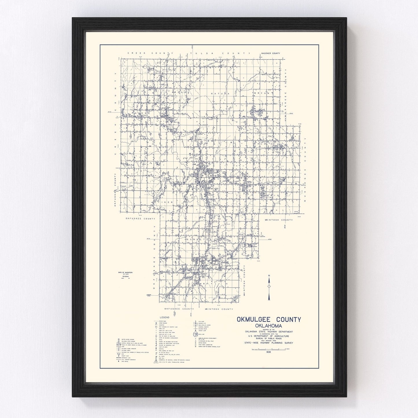 Vintage map of Okmulgee County, Oklahoma, 1936