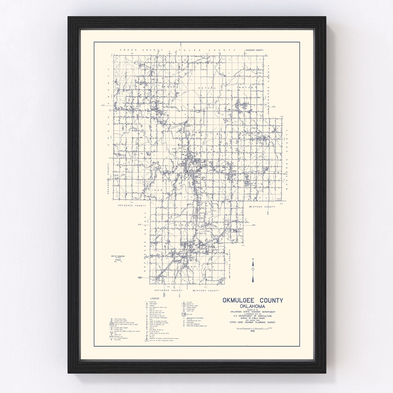 Vintage map of Okmulgee County, Oklahoma, 1936
