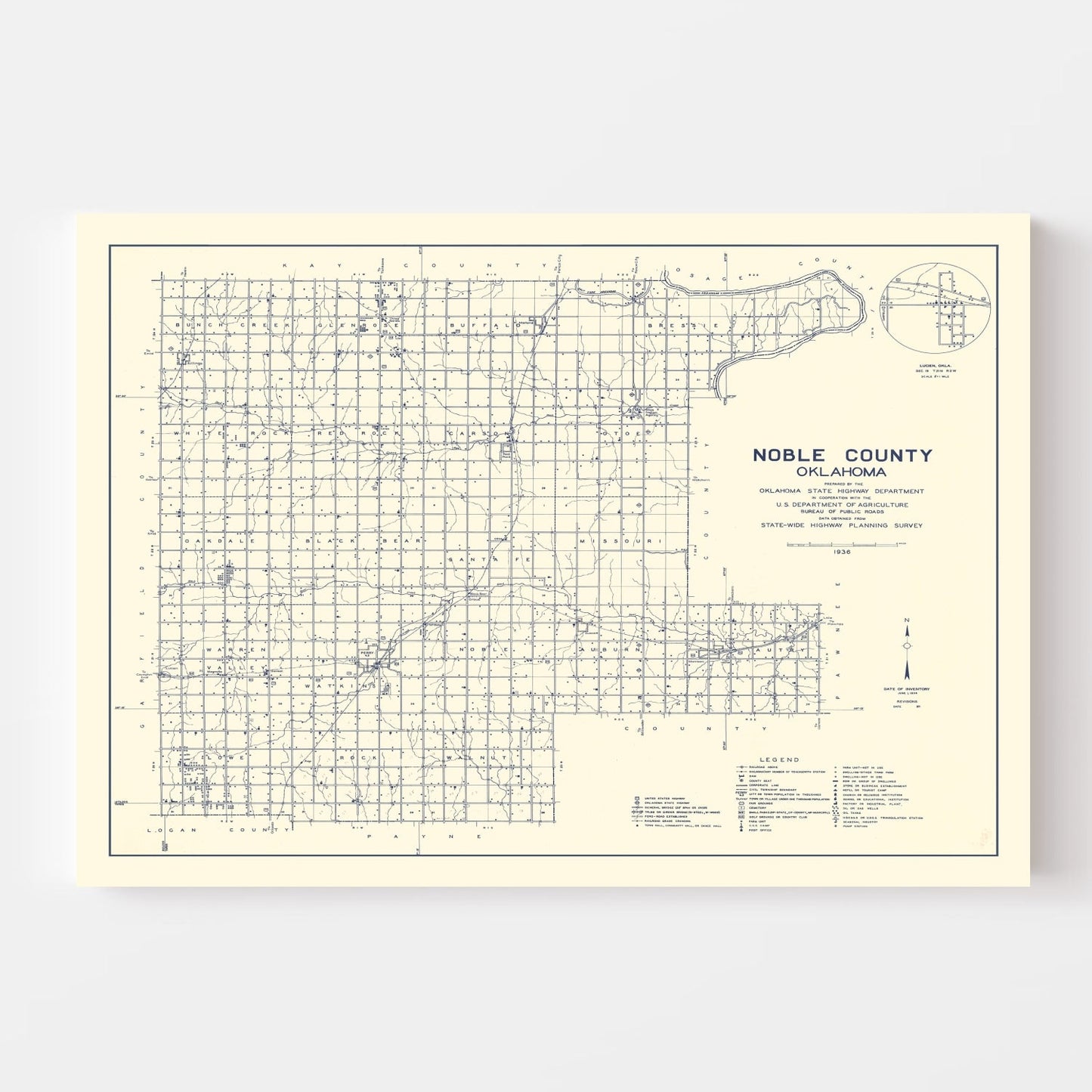 Vintage Map of Noble County, Oklahoma, 1936