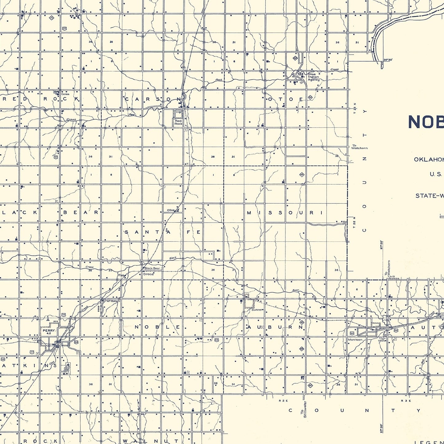 Vintage Map of Noble County, Oklahoma, 1936