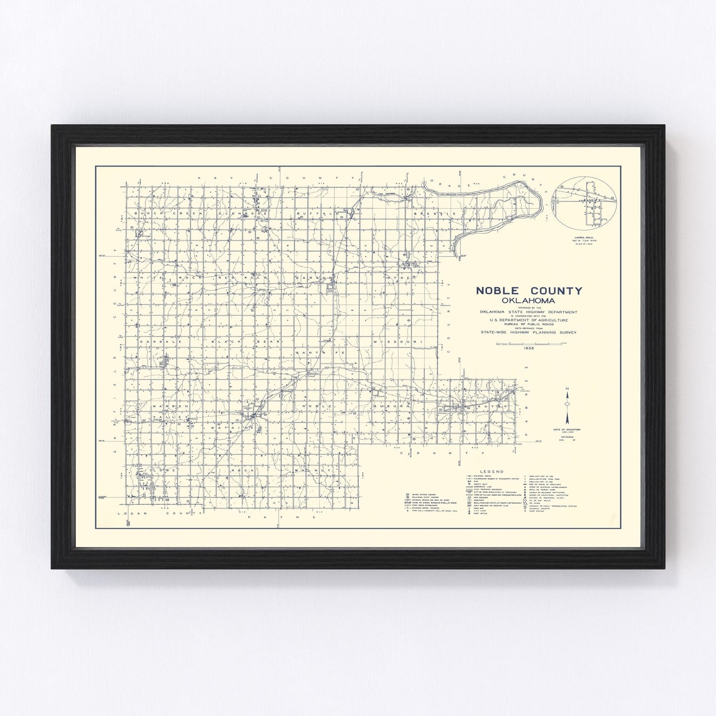 vintage map of Noble County, Oklahoma, 1936