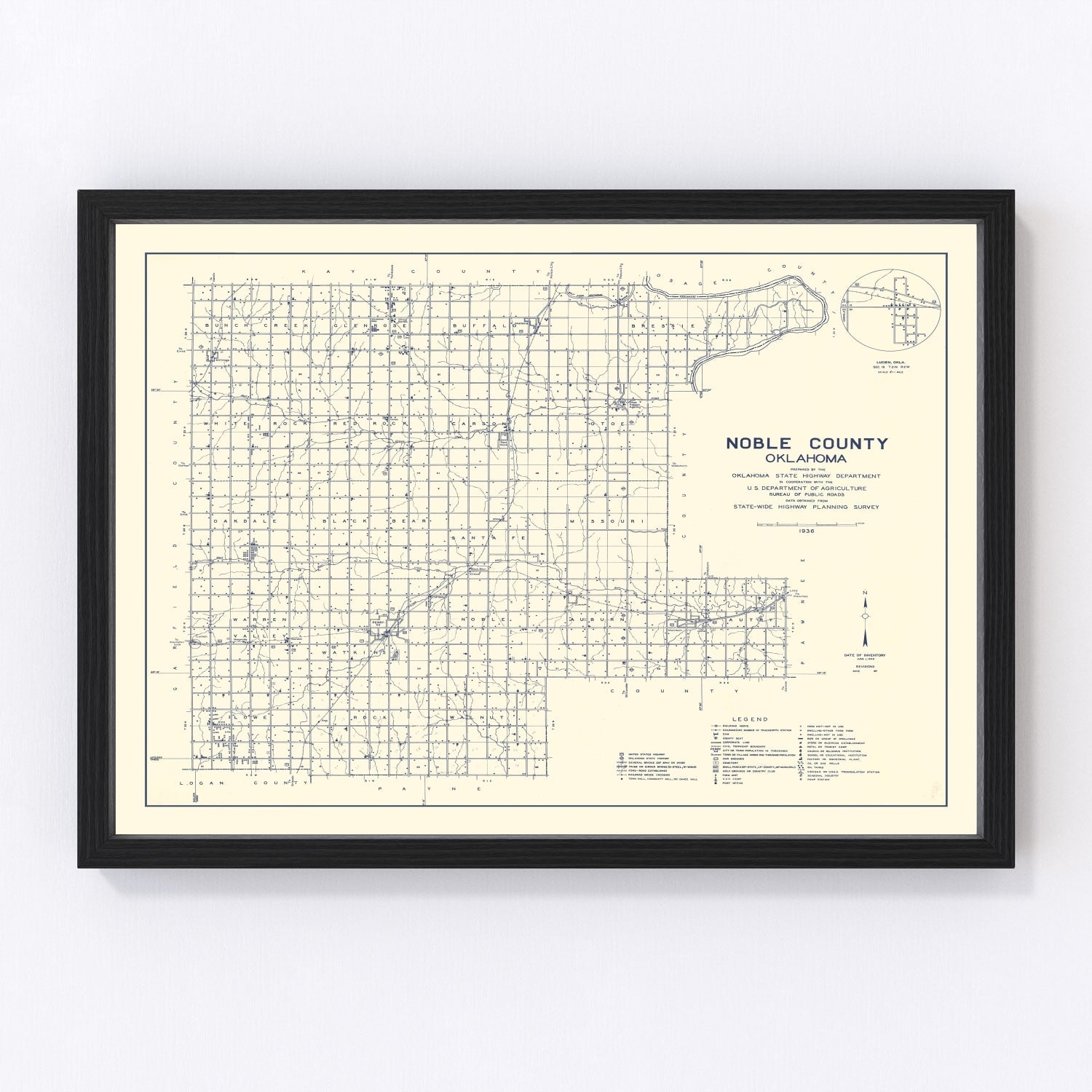 vintage map of Noble County, Oklahoma, 1936