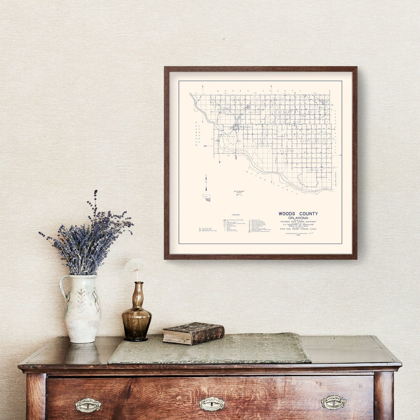 Vintage Map of Woods County, Oklahoma 1936 Wall Art