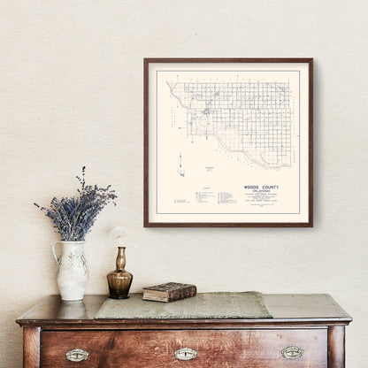 Vintage Map of Woods County, Oklahoma 1936 Wall Art