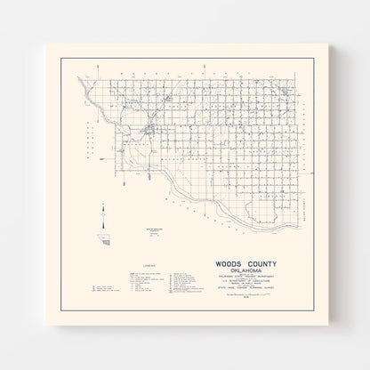 Vintage Map of Woods County, Oklahoma 1936 Wall Art