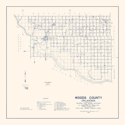 Vintage Map of Woods County, Oklahoma 1936 Wall Art