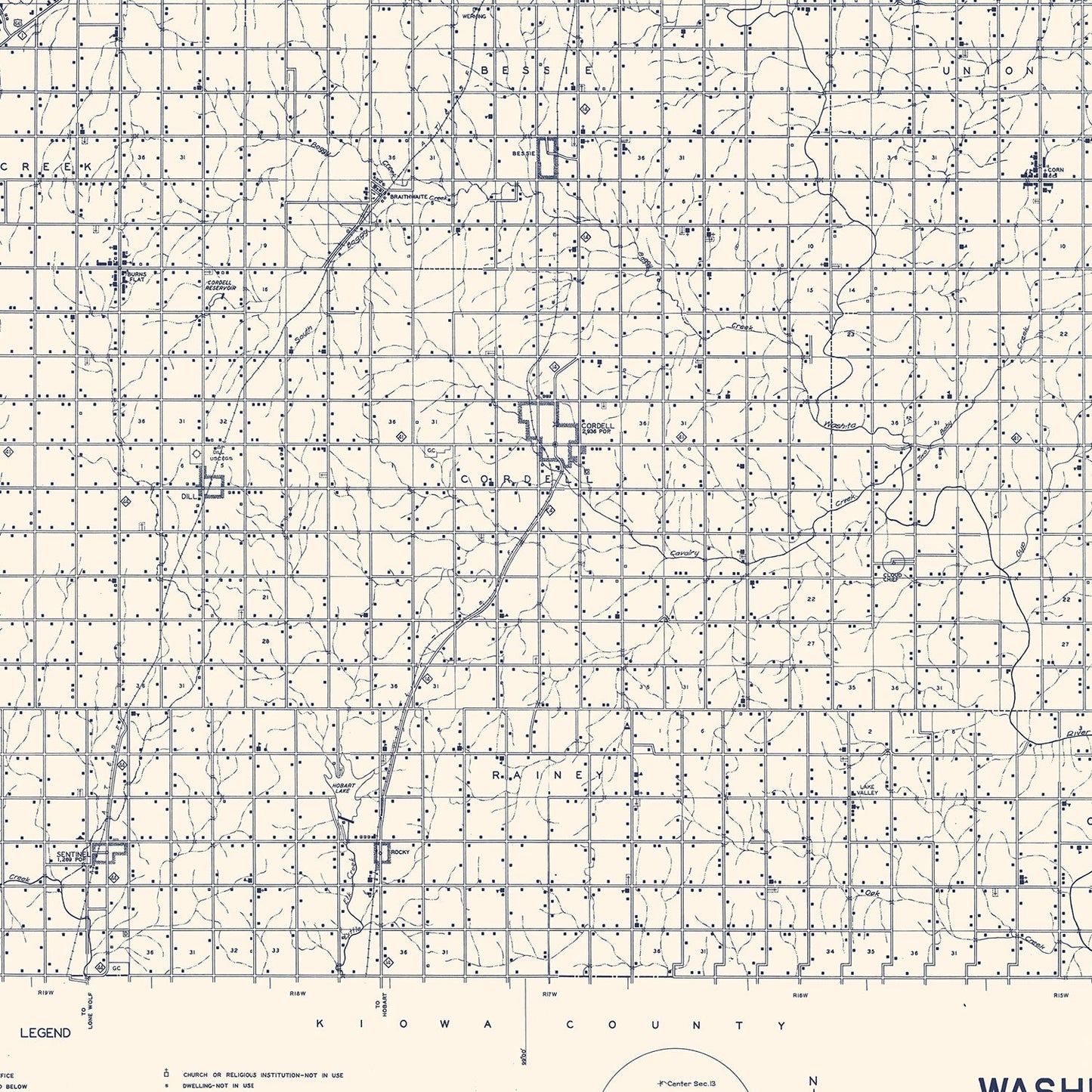 Vintage Map of Washita County, Oklahoma 1936