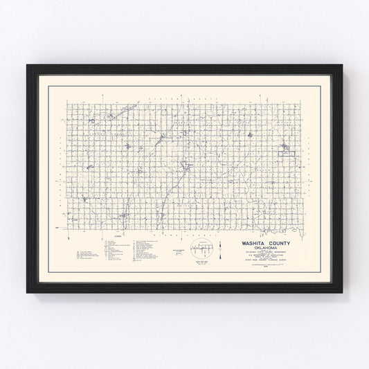 Vintage map of Washita County, Oklahoma, 1936 - Cordell restored cartographic print