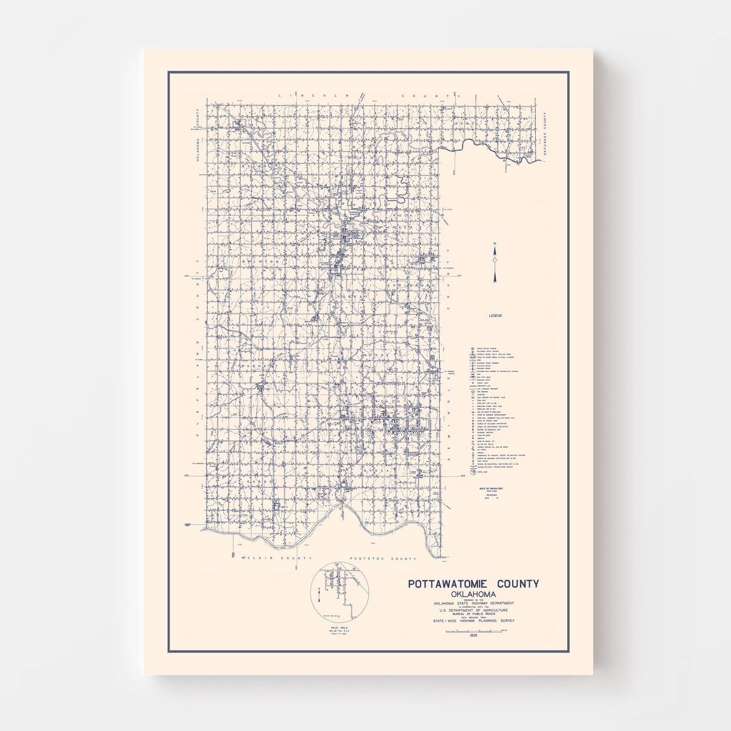 Vintage Map of Pottawatomie County, Oklahoma, 1936 (II)