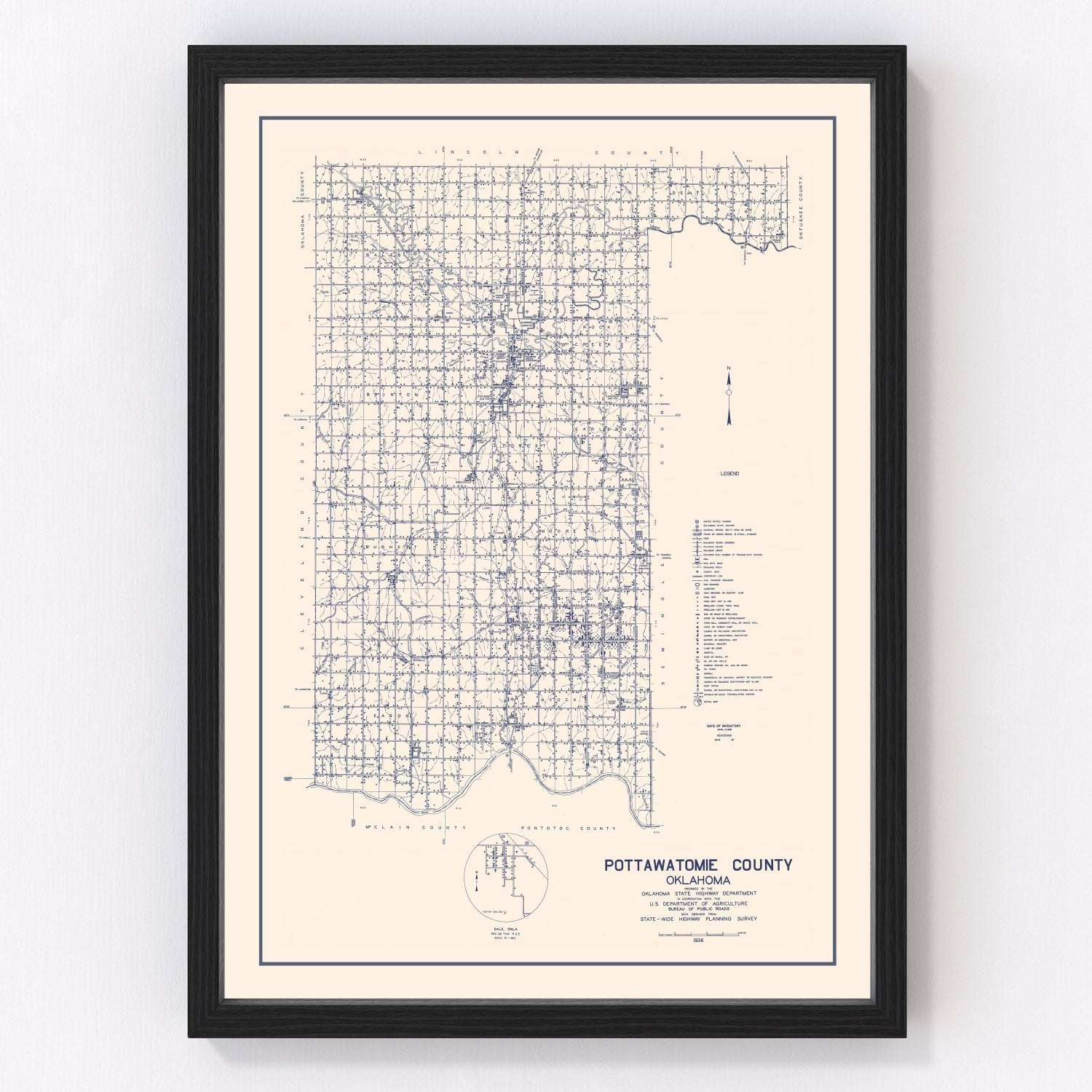 Vintage map of Pottawatomie County, Oklahoma, 1936