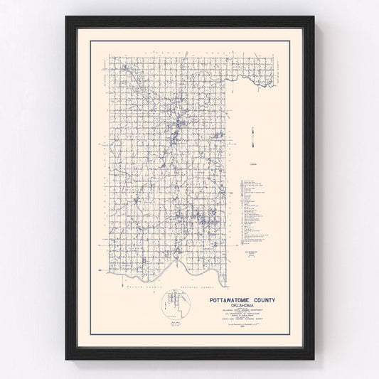 Vintage map of Pottawatomie County, Oklahoma, 1936