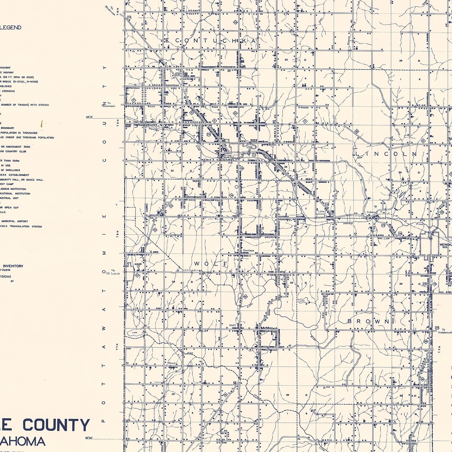 Vintage Map of Seminole County, Oklahoma, 1936