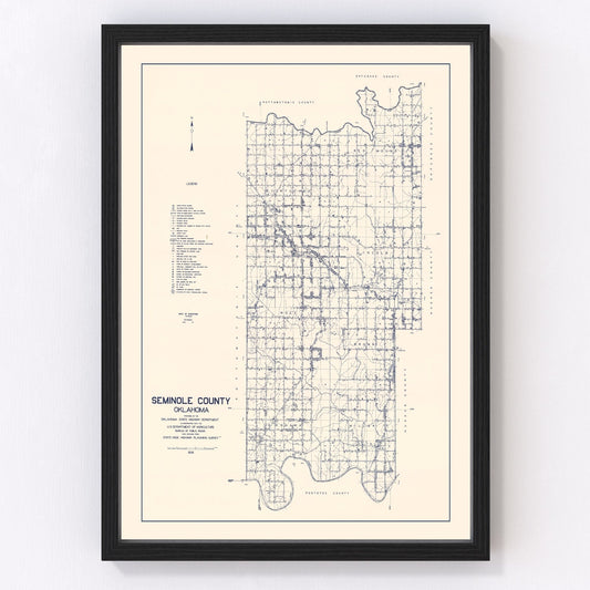 vintage map of Seminole County, Oklahoma, 1936