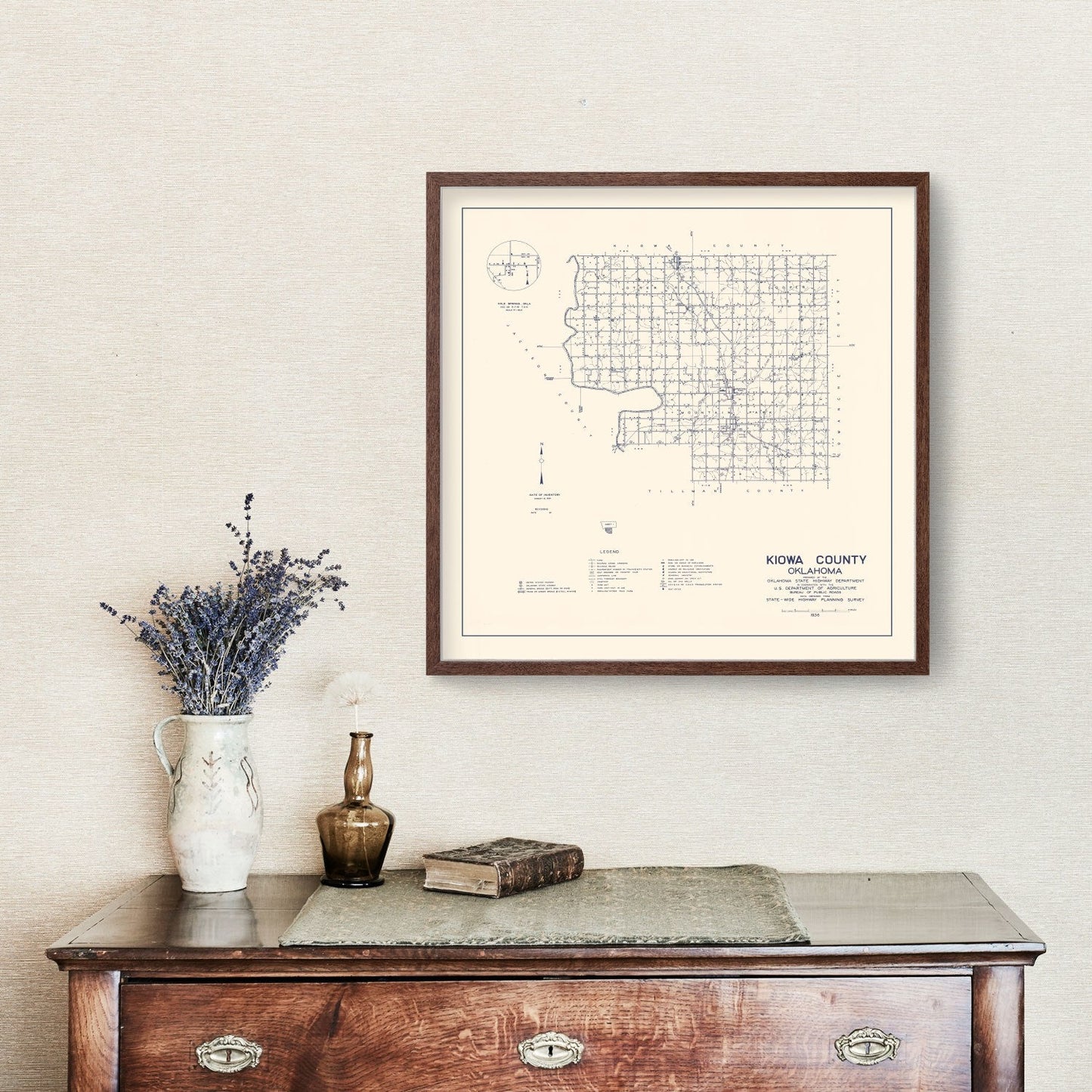 Vintage Map of Kiowa County, Oklahoma, 1936