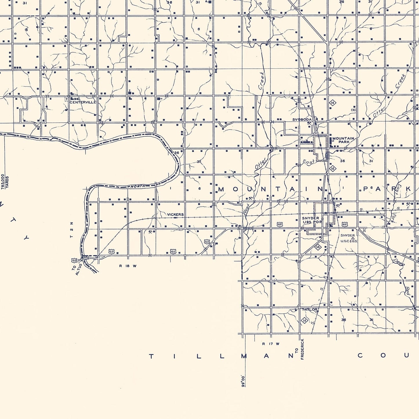 Vintage Map of Kiowa County, Oklahoma, 1936