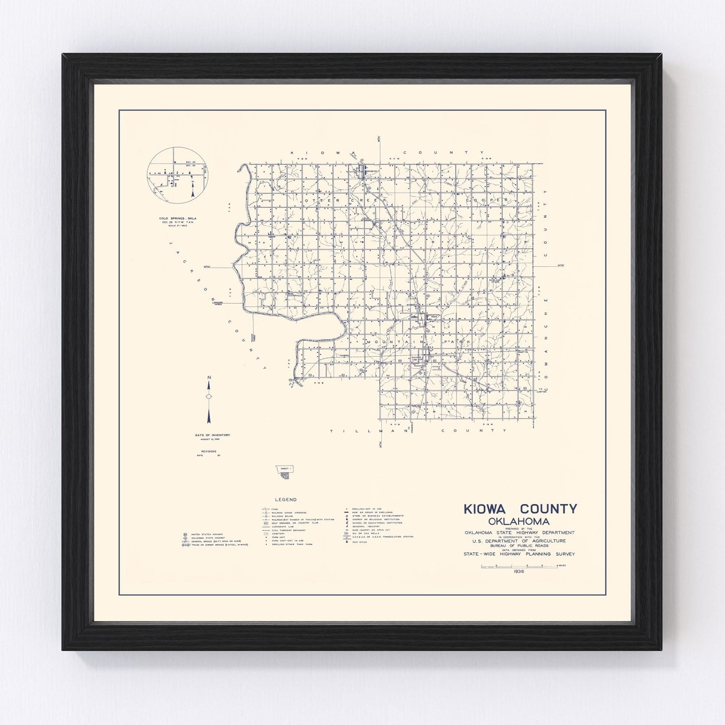 vintage map of Kiowa County, Oklahoma, 1936