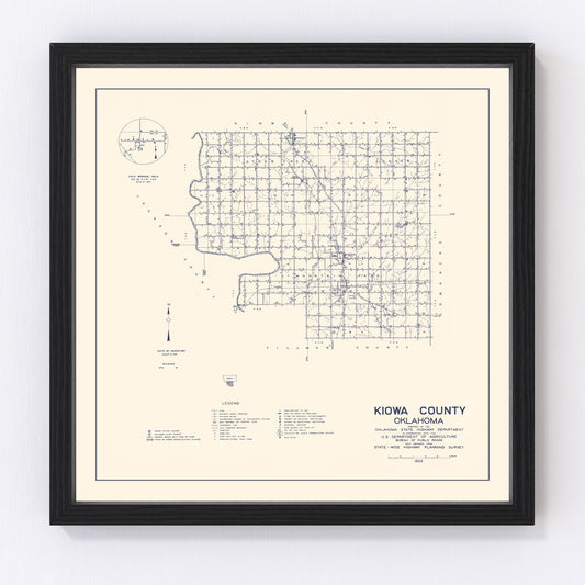 vintage map of Kiowa County, Oklahoma, 1936