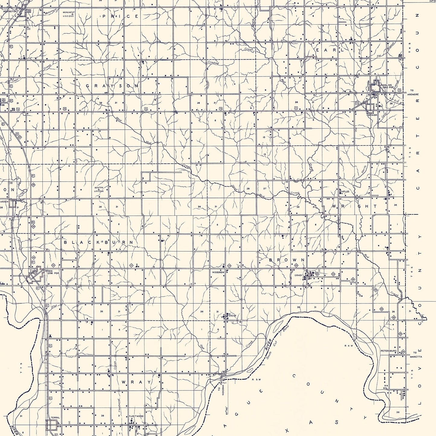 Vintage Map of Jefferson County, Oklahoma, 1936