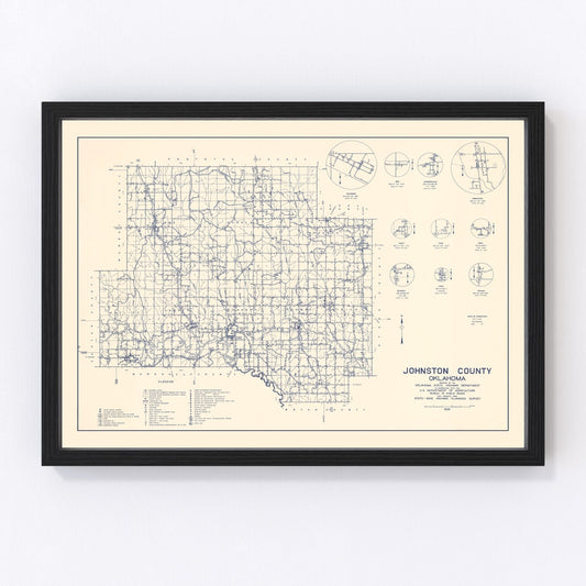 Vintage map of Johnston County, Oklahoma, 1936