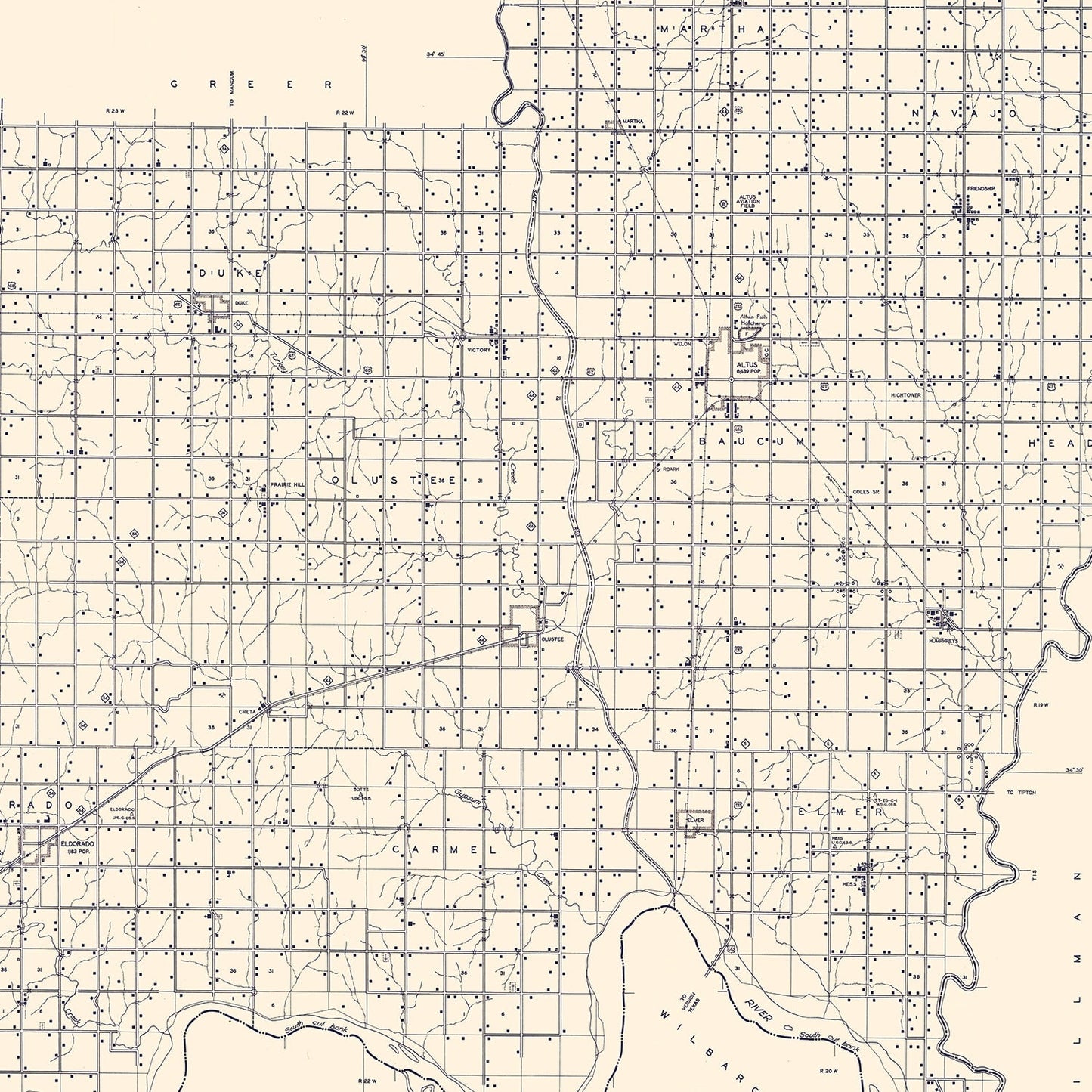 Vintage Map of Jackson County, Oklahoma, 1936