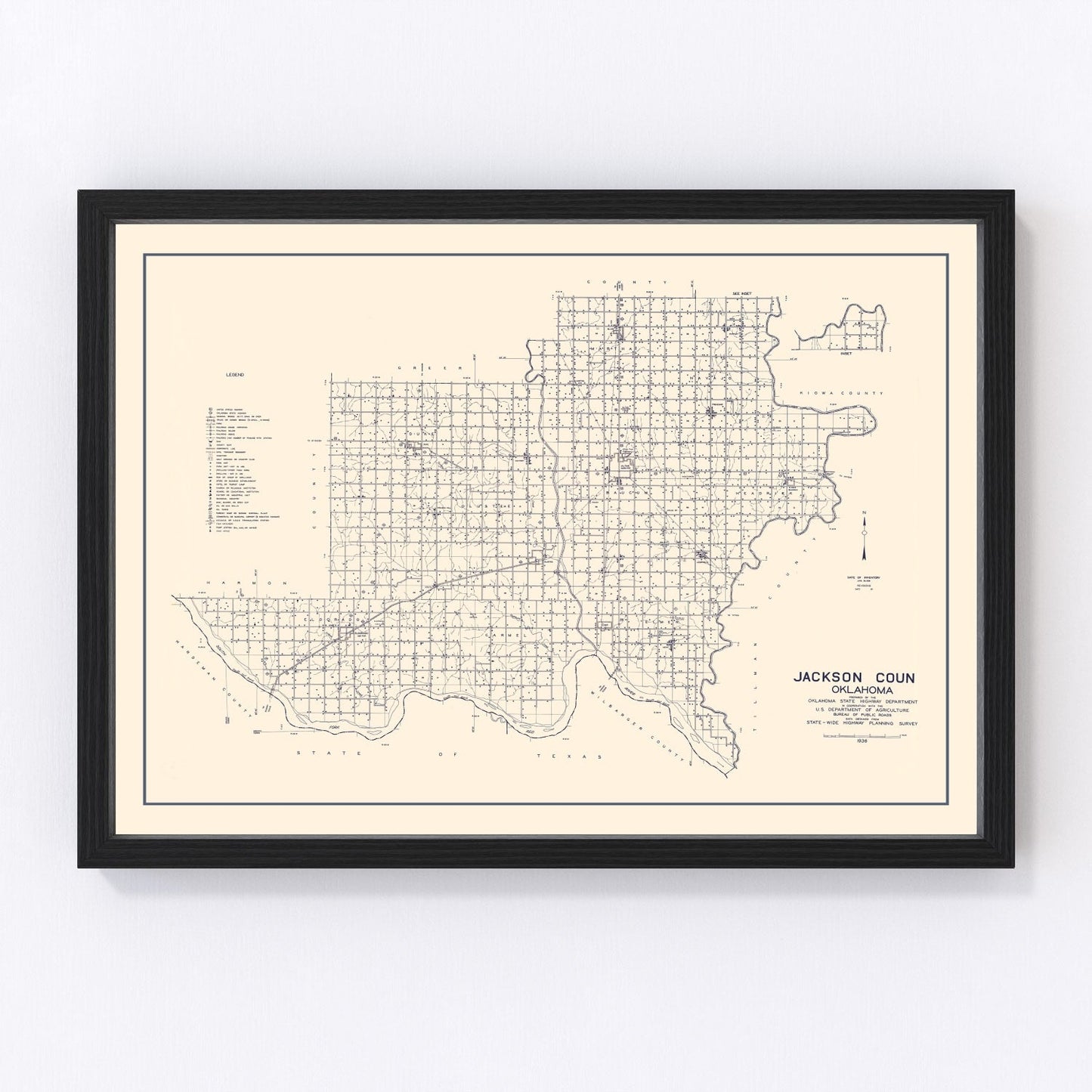 Vintage map of Jackson County, Oklahoma, 1936