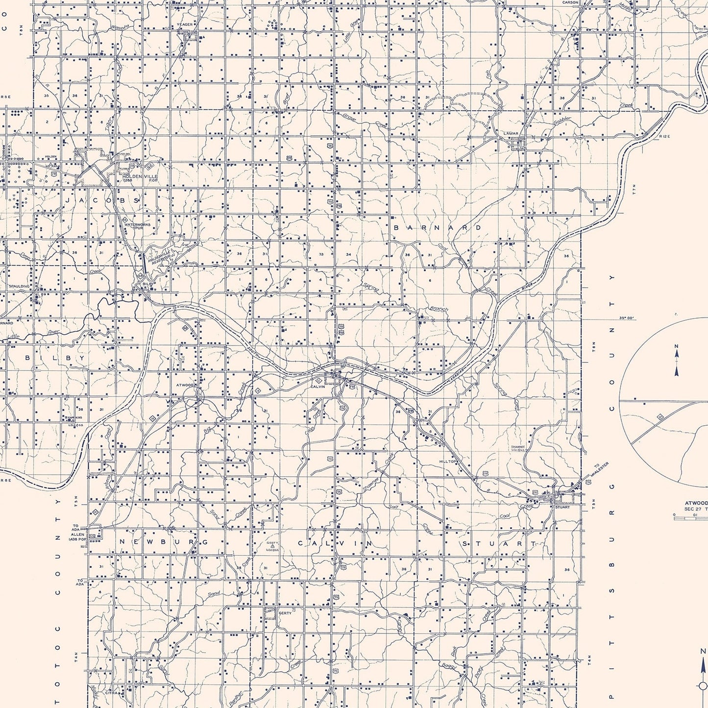 Vintage Map of Hughes County, Oklahoma, 1936