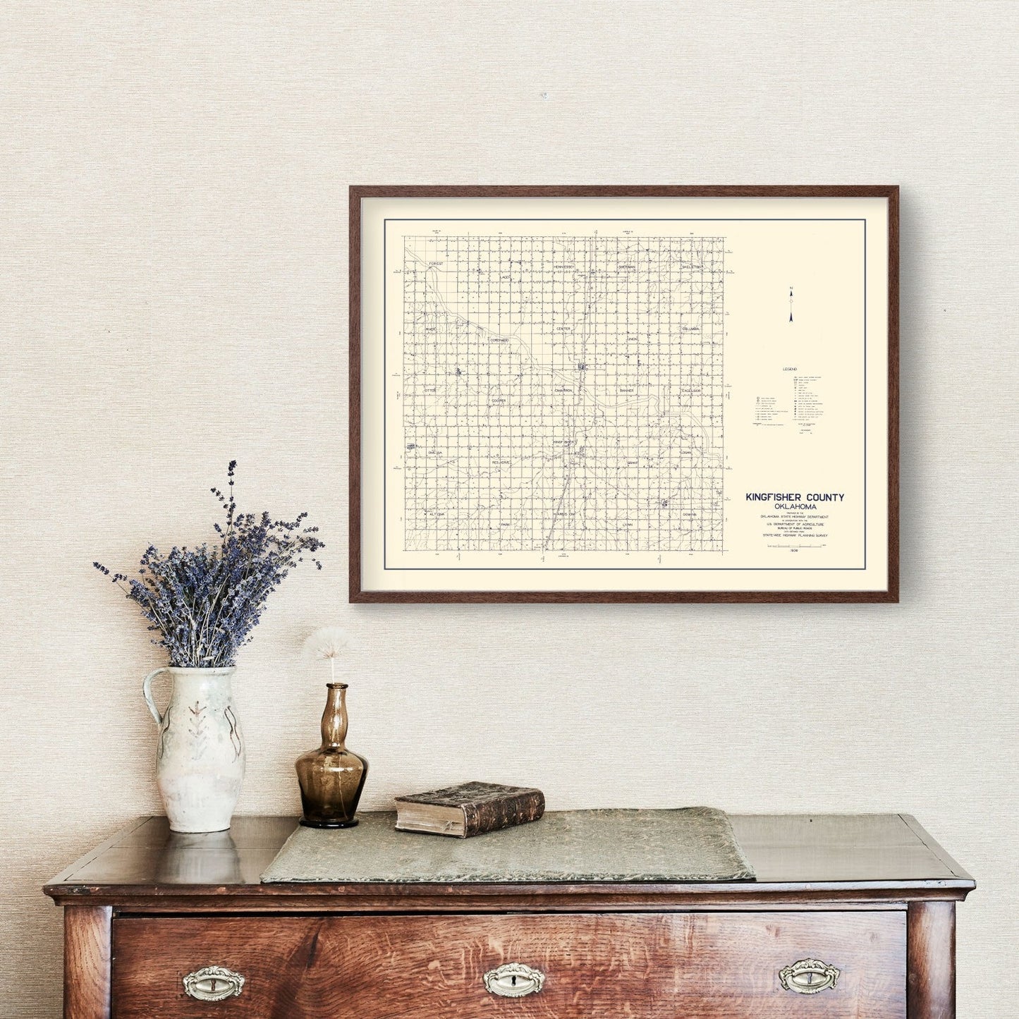 Vintage Map of Kingfisher County, Oklahoma, 1936