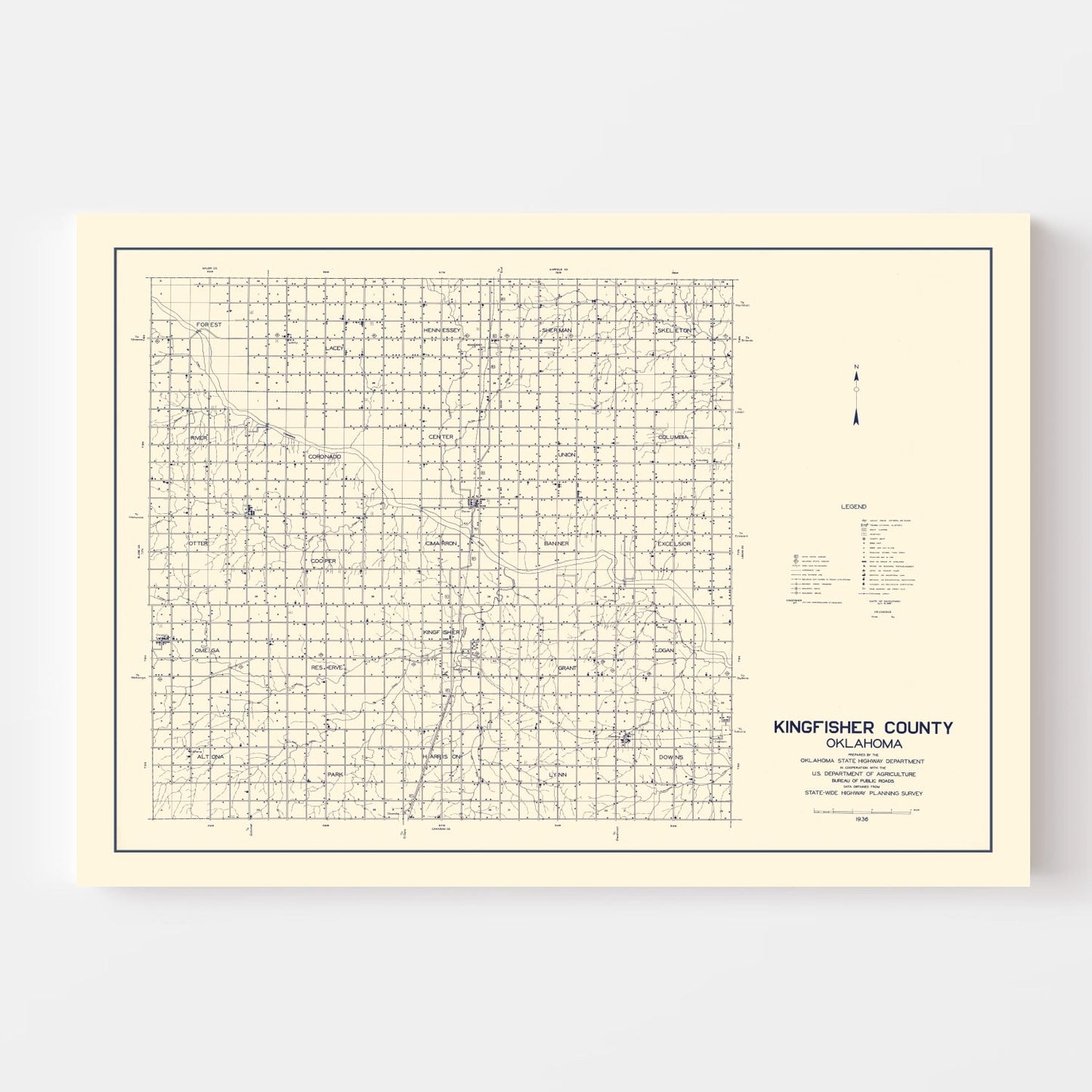 Vintage Map of Kingfisher County, Oklahoma, 1936
