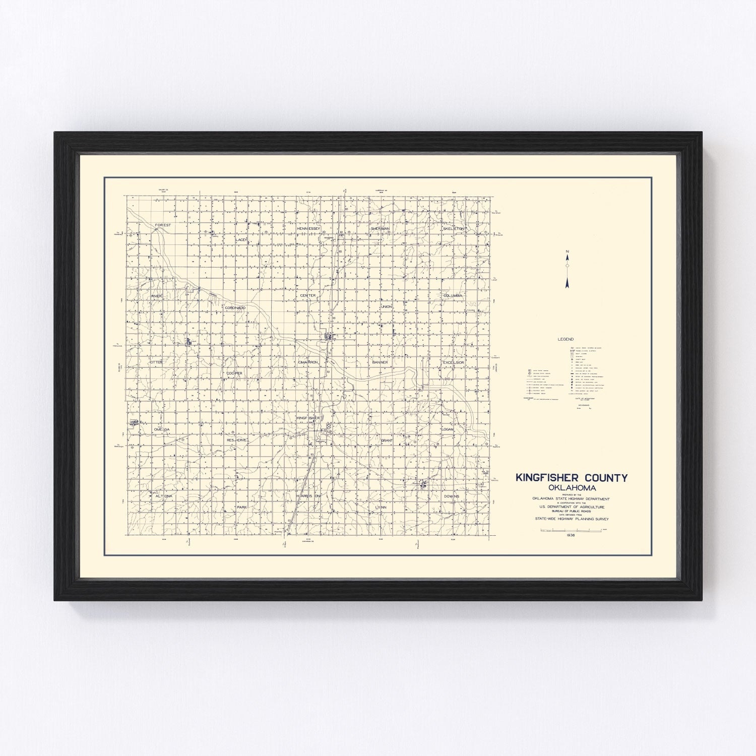 vintage map of Kingfisher County, Oklahoma, 1936