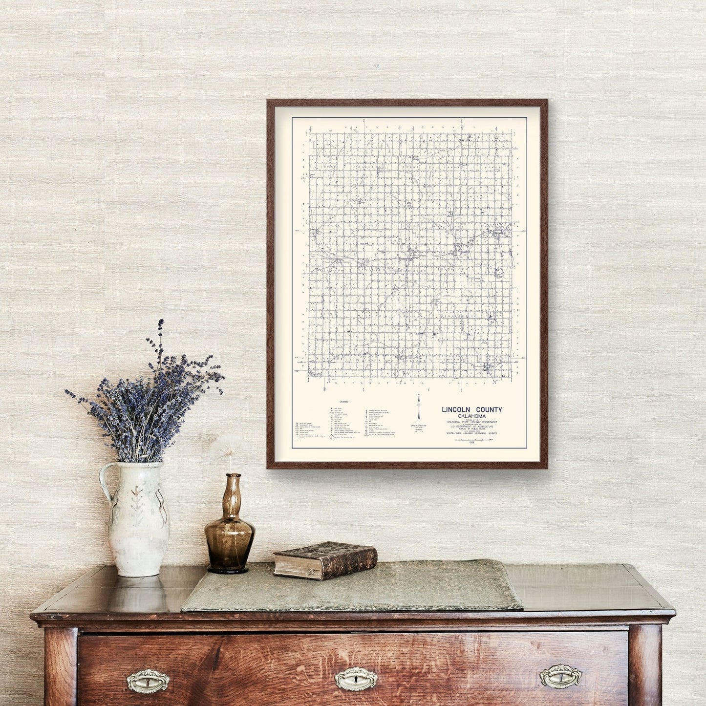 Vintage Map of Lincoln County, Oklahoma, 1936