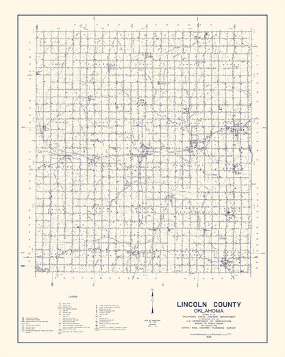 Vintage Map of Lincoln County, Oklahoma, 1936