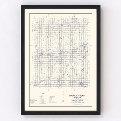 vintage map of Lincoln County, Oklahoma, Chandler and Stroud, 1936