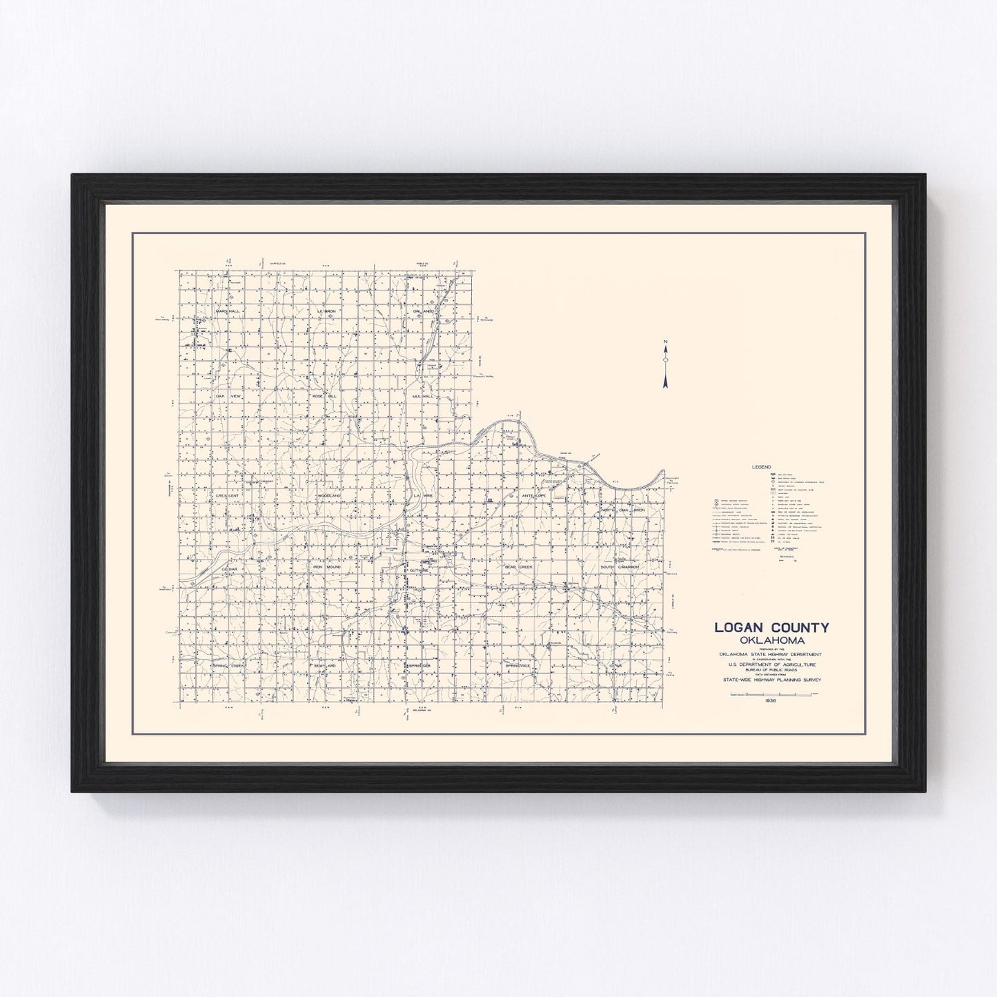 vintage map of Logan County, Oklahoma, 1936