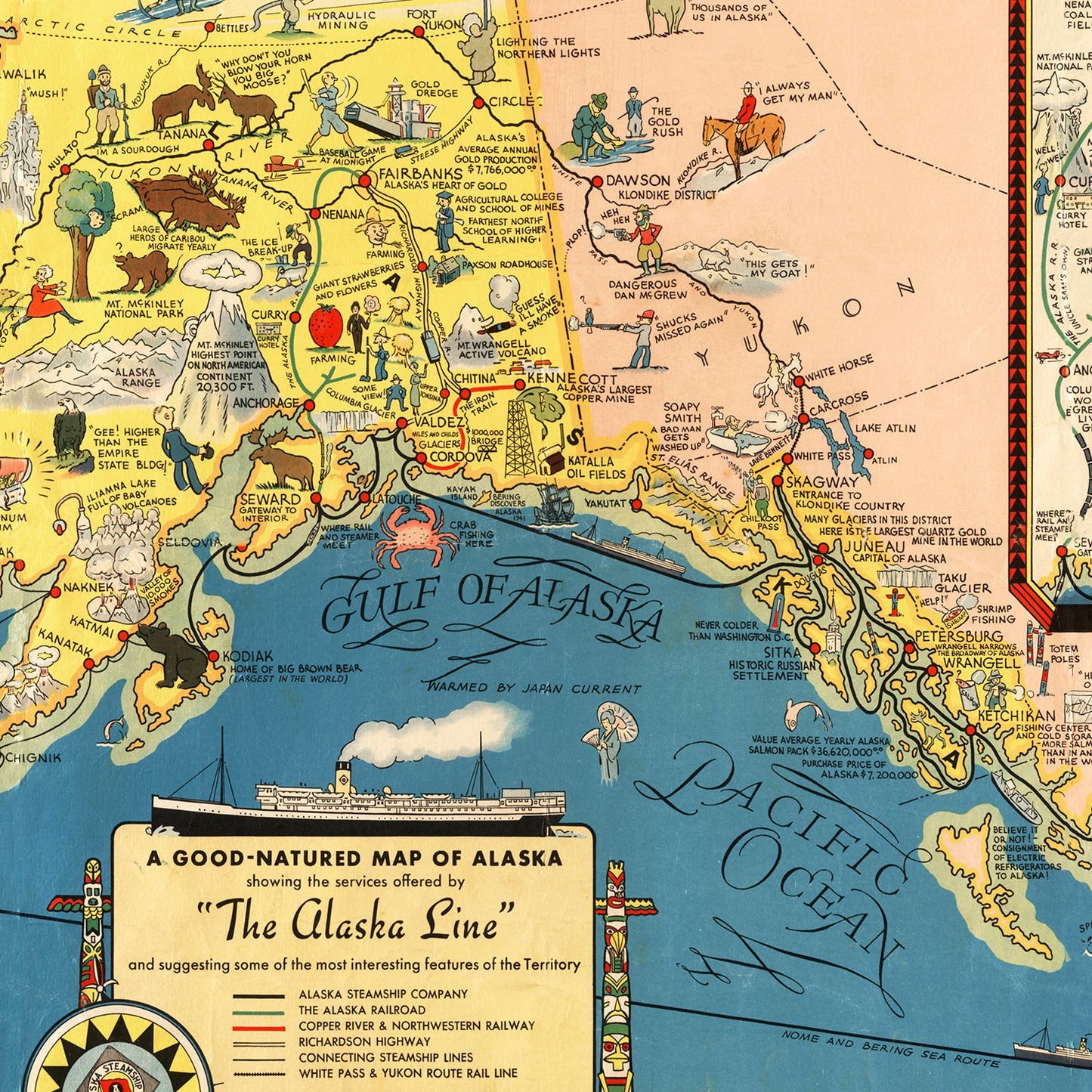 Vintage Map of Alaska, 1934