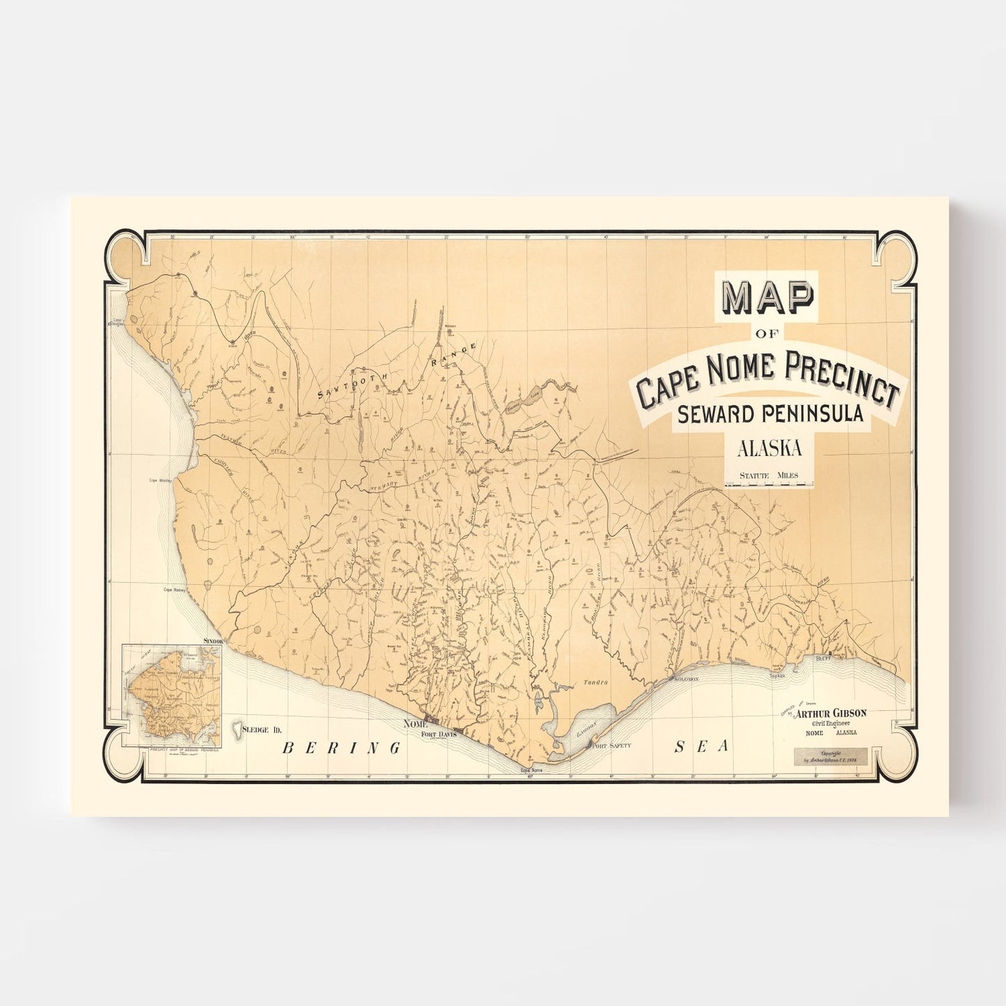 Vintage Cape Nome, Alaska Map, 1904