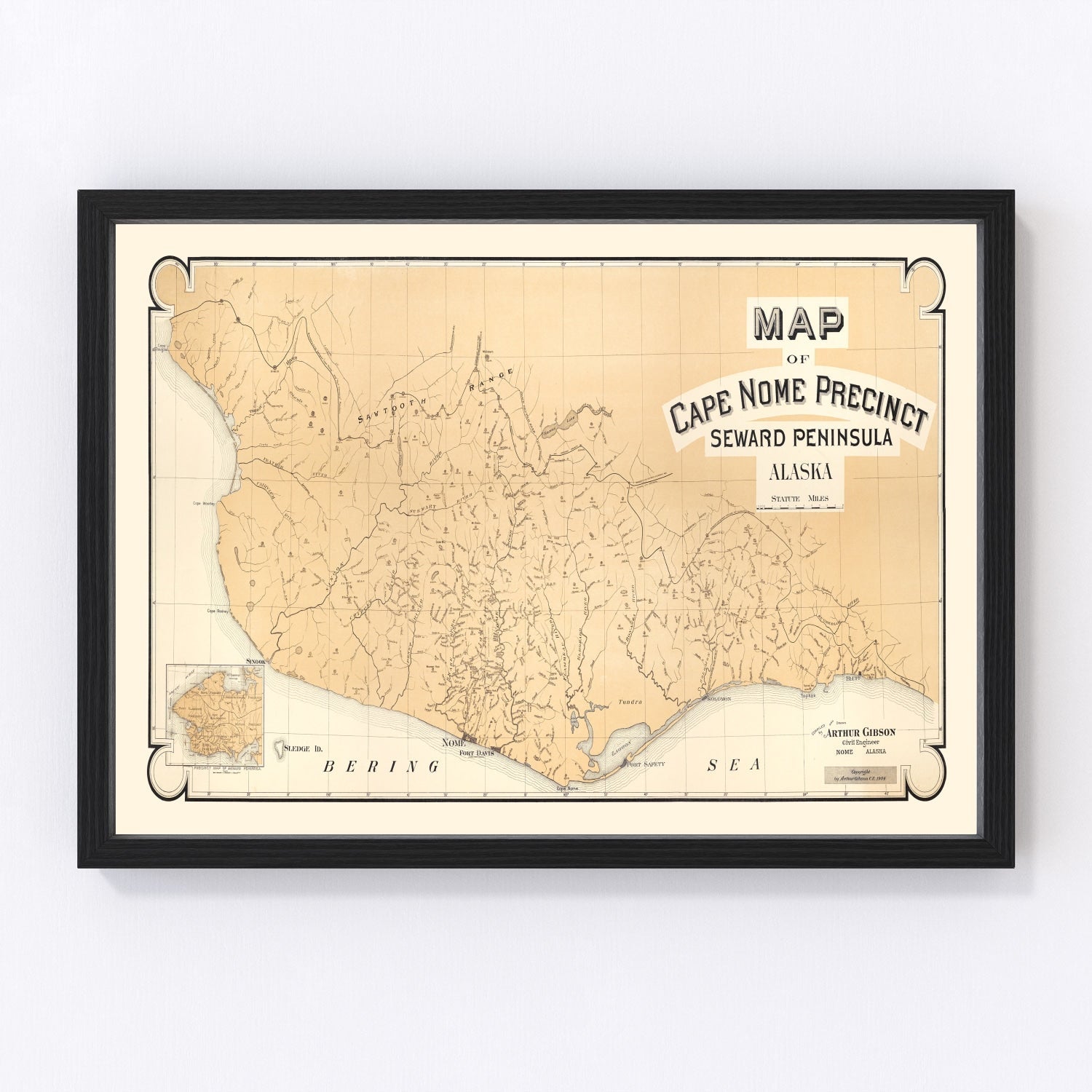 Restored vintage map of Cape Nome, Alaska, 1904