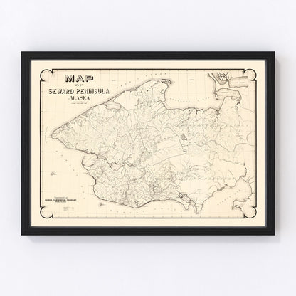 Vintage 1900 map of Seward Peninsula Alaska from Nome Gold Rush era, restored cartographic print