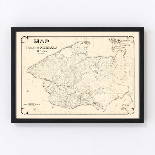 Vintage 1900 map of Seward Peninsula Alaska from Nome Gold Rush era, restored cartographic print