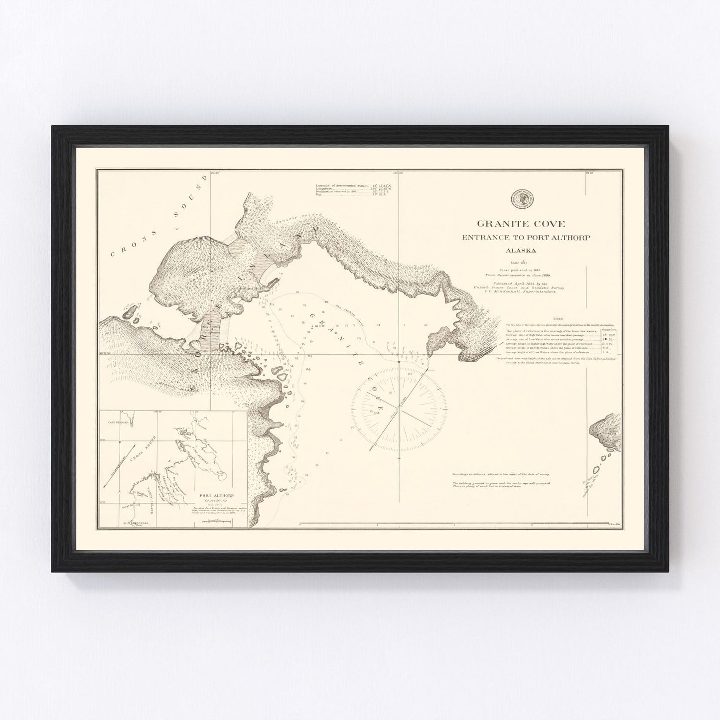 Vintage nautical chart of Granit Cove and Port Althorp, Alaska, 1894