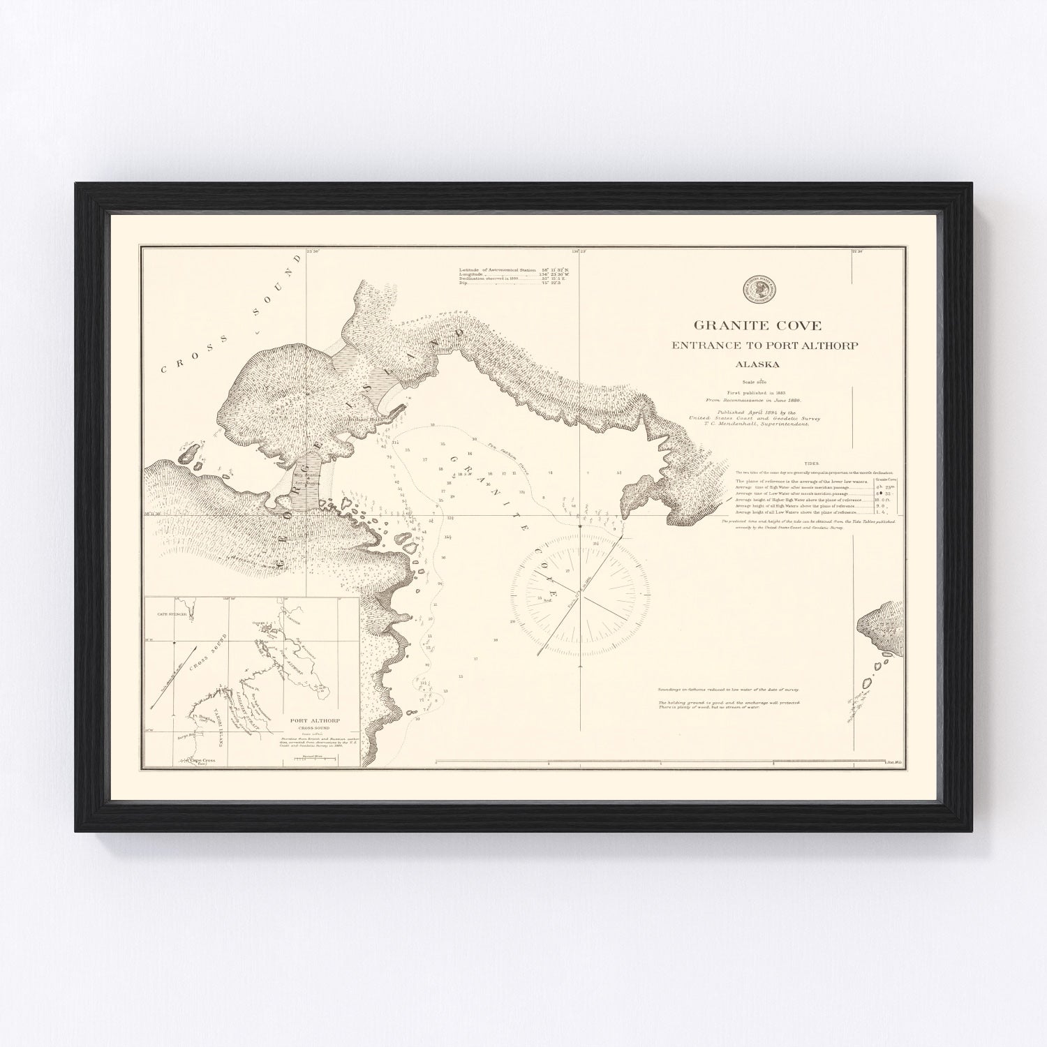Vintage nautical chart of Granit Cove and Port Althorp, Alaska, 1894