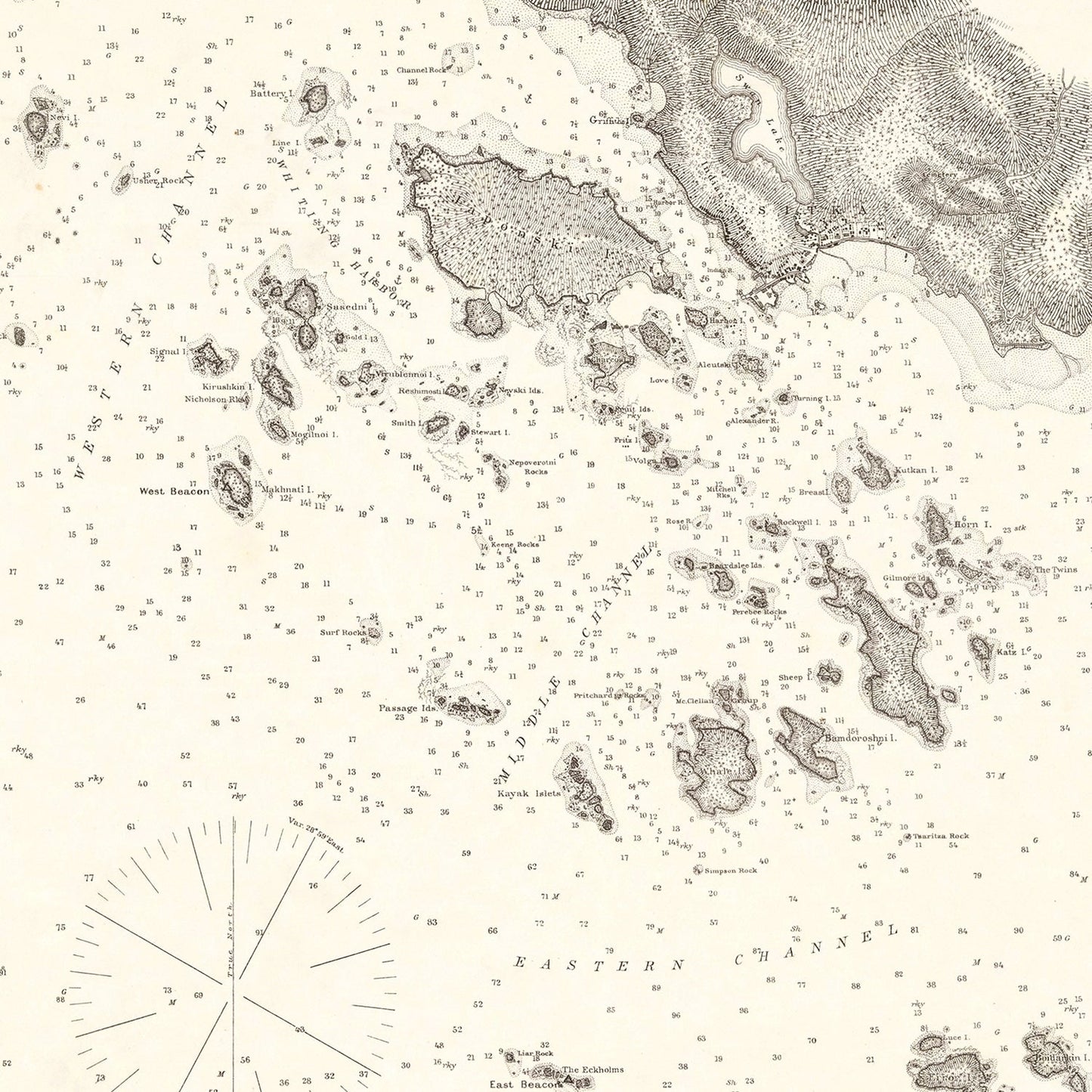 Vintage Map of Sitka Harbor, Alaska, 1881