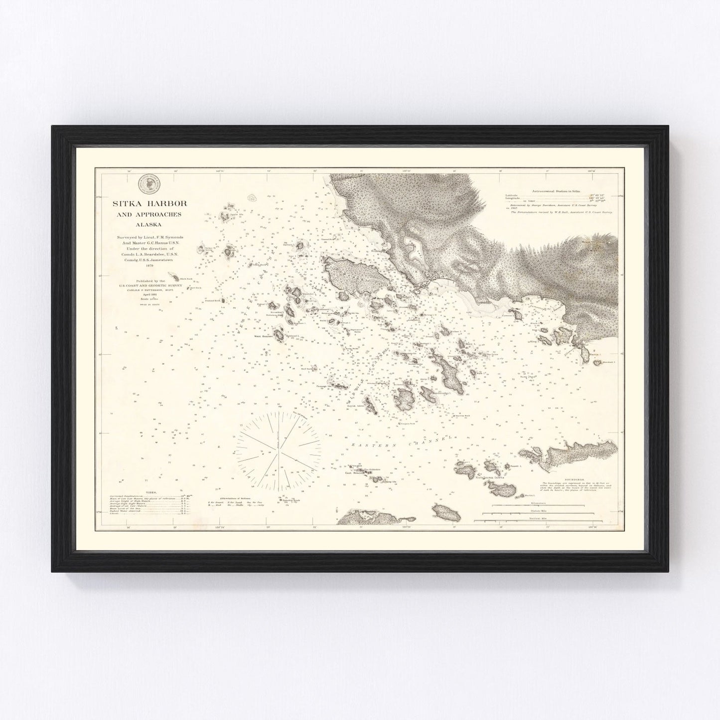 Vintage 1881 Sitka Harbor Alaska nautical chart, digitally restored print