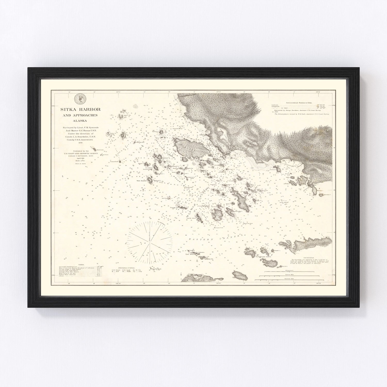 Vintage 1881 Sitka Harbor Alaska nautical chart, digitally restored print