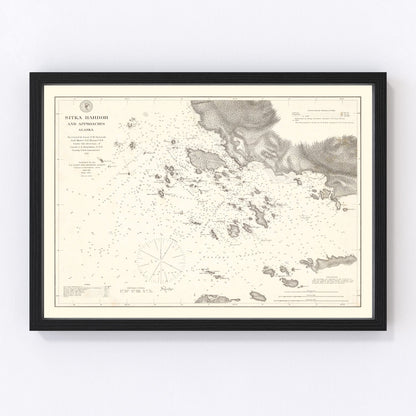 Vintage 1881 Sitka Harbor Alaska nautical chart, digitally restored print