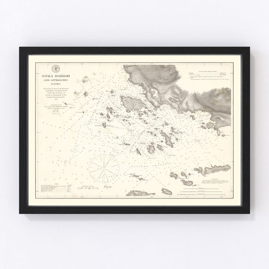 Vintage 1881 Sitka Harbor Alaska nautical chart, digitally restored print